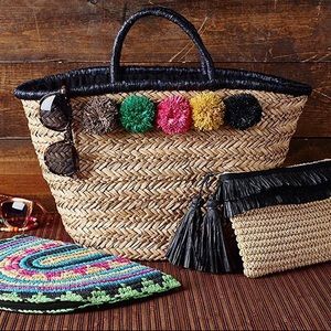 Summer Straw Large Pom Tote bag from Anthropologie
